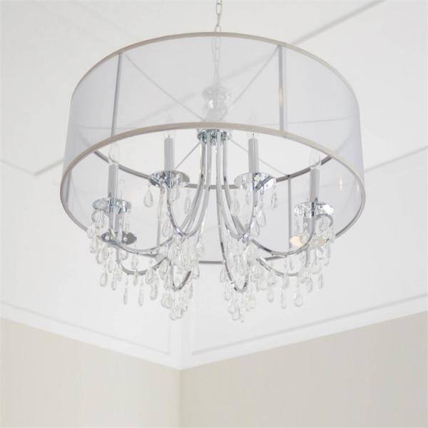 Hampton 8-Light Polished Chrome Chandelier with Silk Drum Shade