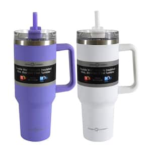 40 oz. Double Wall Stainless Steel Purple/White Tumbler with Handle (2-Pack)