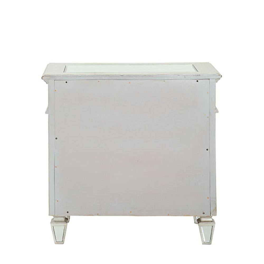 Elegant Silver Mirrored 2-Drawer Nightstand with Geometric Trim