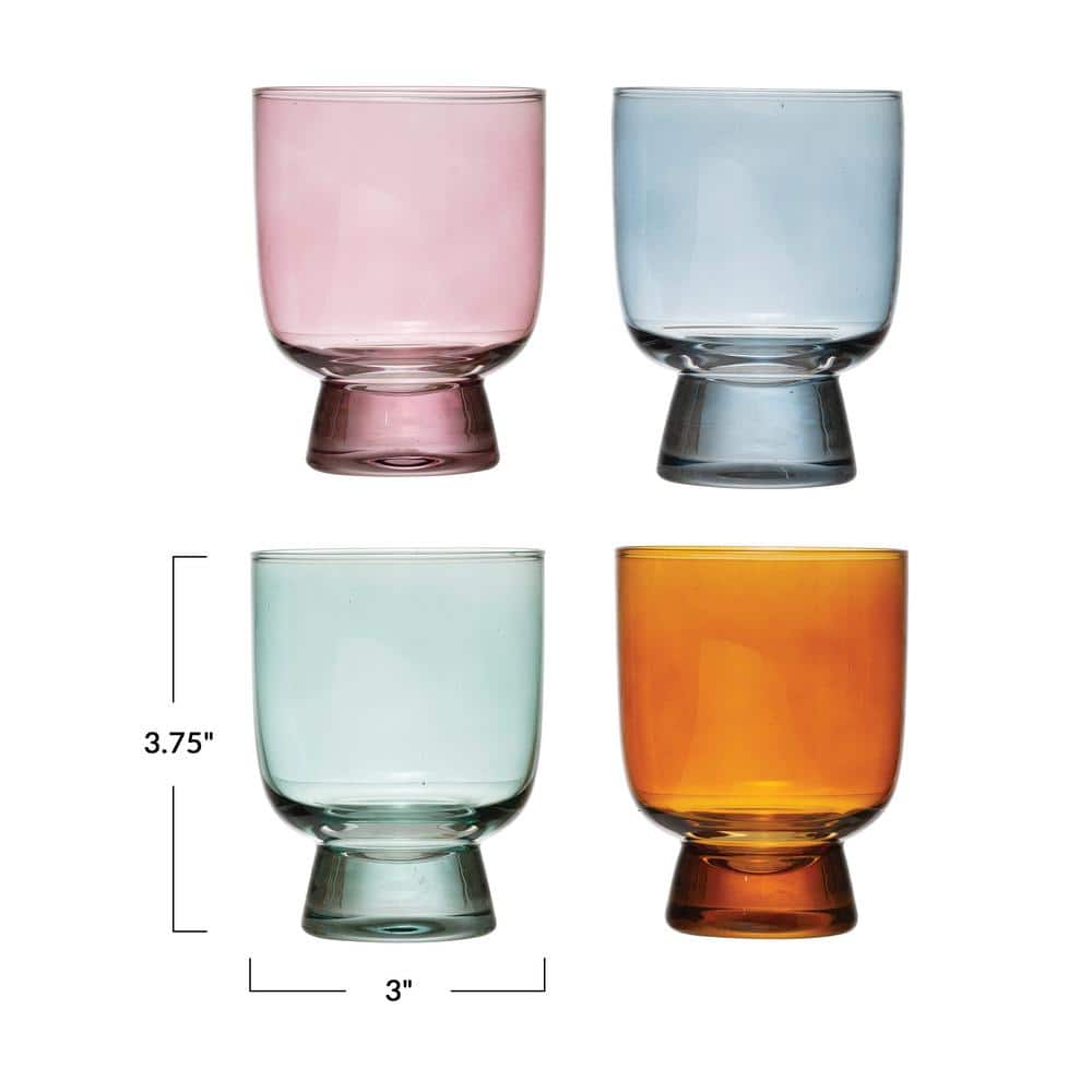 Creative Co-Op Multicolor Glass Water Tumblers, Set of 4