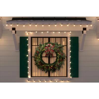 36 in. Woodmoore Battery Operated Pre-Lit LED Artificial Christmas Wreath with Plaid Bow