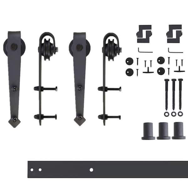 HOMACER 4 ft./48 in. Black Rustic Non-Bypass Sliding Barn Door Hardware Kit  Diamond Design Roller for Double Doors LX2TGH048C - The Home Depot