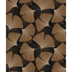31.35 sq. ft. Ebony and Metallic Copper Tossed Ginkgo Leaf Vinyl Peel and Stick Wallpaper Roll