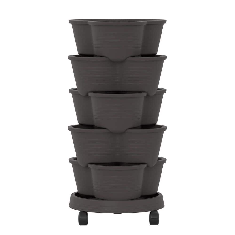 5-Tier Stackable Vertical Garden Planter with Wheels, Self-Watering for Herbs and Vegetables Dark Gray Plastic price history on PriceWatchPro