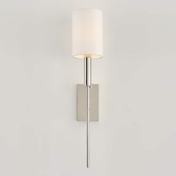 Generation Lighting - Brianna 1-Light Polished Nickel Contemporary Indoor Dimmable Tail Wall Sconce with Optional White Linen Shade