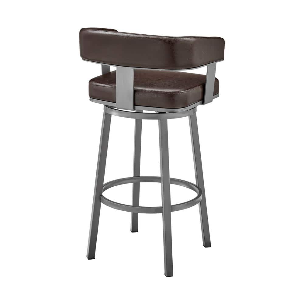 Java Brown Faux Leather Swivel Bar Stool with Metal Frame