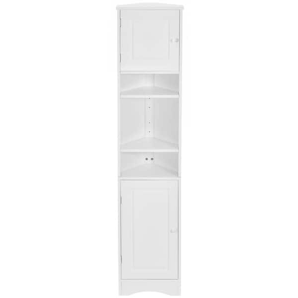 COWLOWN 14.6 in. W x 9.4 in. D x 66.9 in. H White Linen Cabinet, Storage Cabinet with 2 Doors and Adjustable Shelves, Open Shelf