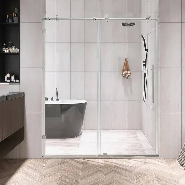 Satico 60 in. W x 74 in. H Single Sliding Frameless Shower Door in Chrome with Clear Glass