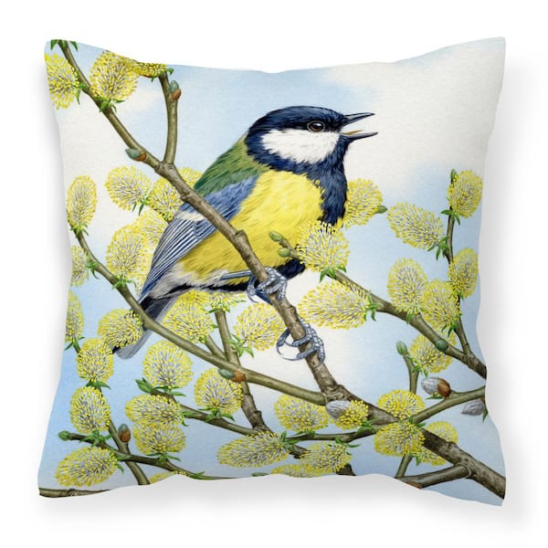 Caroline's Treasures 14 in. x 14 in. Multi-Color Outdoor Lumbar Throw Pillow Eurasian Blue Tit by Sarah Adams Canvas Decorative Pillow