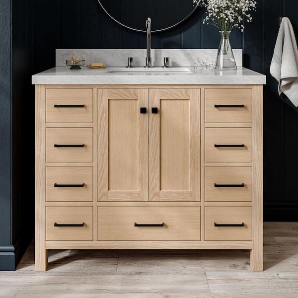 Cambridge 42 in. Single Sink Freestanding Bathroom Vanity in Oak with Carrara White Marble Top