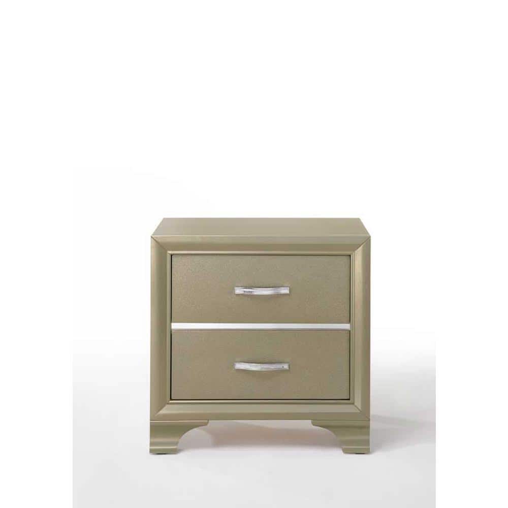 Champagne Elegance 2-Drawer Nightstand with Mirror Inlay