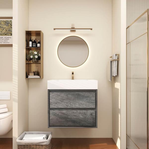 BV Better Vanity Saggie 30 in. W x 20 in. D x 28 in. H Single Sink Floating Bath Vanity in Smoke Oak with White Acrylic Top