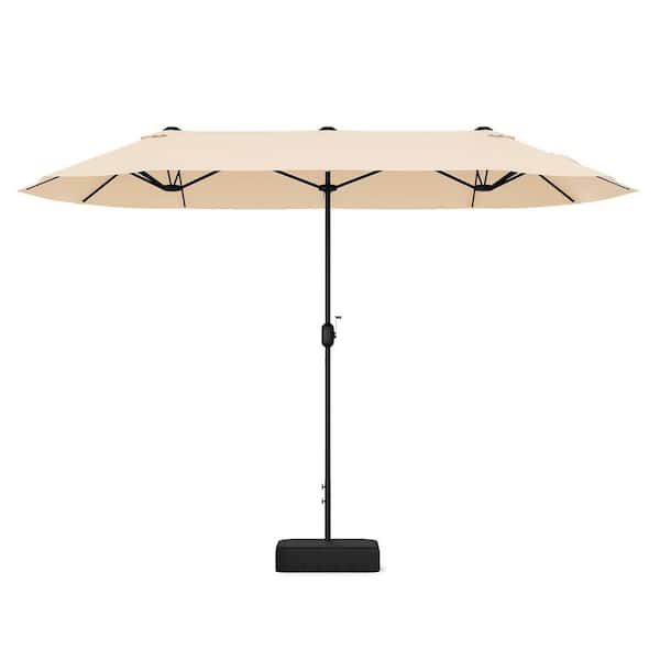 13 ft. Metal Market Patio Umbrella in Beige with Stand Double-Sided Twin Large Outdoor Table Pool Umbrella with Crank