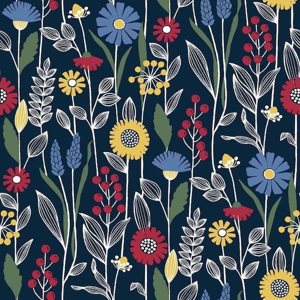 NuWallpaper Navy Jane Peel and Stick Wallpaper