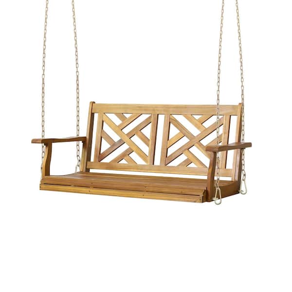 Sudzendf Brown 2-Person Wood Porch Swing with 8 ft. Chains