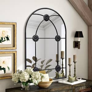 20 in. W x 30 in. H Arched Classic Accent Mirror with Black Metal Frame Decorative Wall Mirror