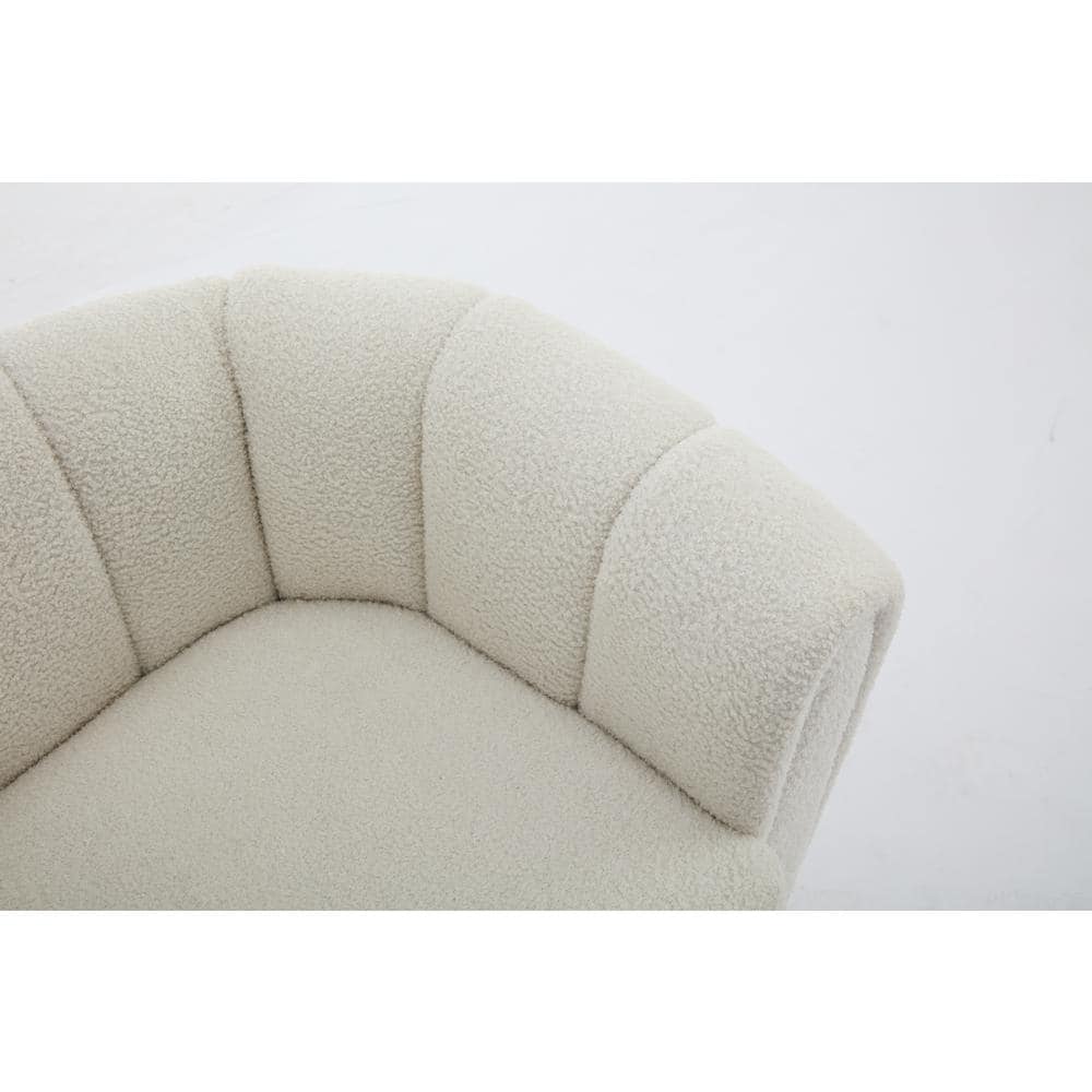 White Velvet Swivel Barrel Accent Chair with Wood Frame