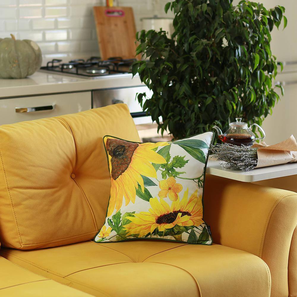 Sunflower Yellow and Green Polyester Euro Throw Pillow Cover
