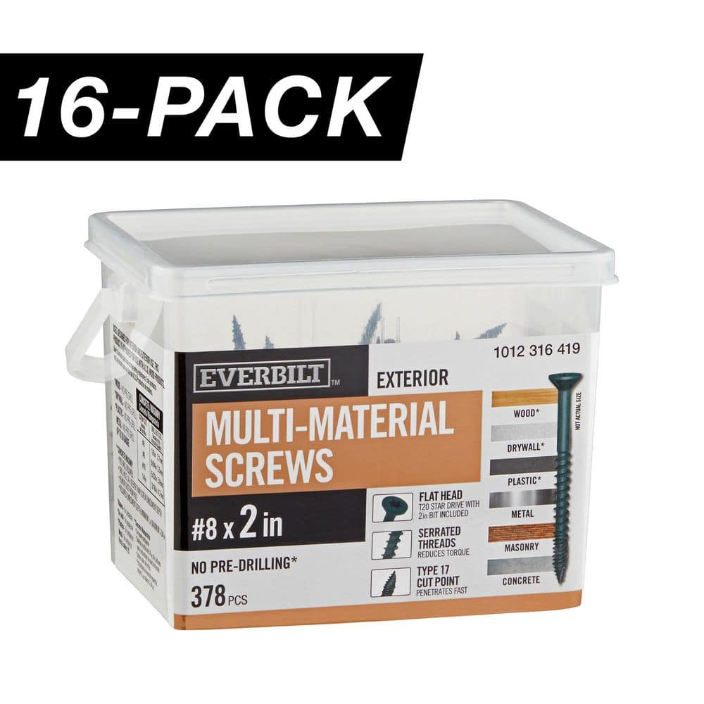 16-Pack #8 x 2 in. Black 6-Lobe Star Drive Exterior Flat Head Multi-Material Screw (48 lbs. / 6,048-Piece) price history on PriceWatchPro