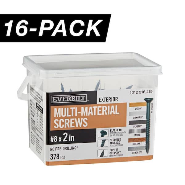 16-Pack #8 x 2 in. Black 6-Lobe Star Drive Exterior Flat Head Multi-Material Screw (48 lbs. / 6,048-Piece)
