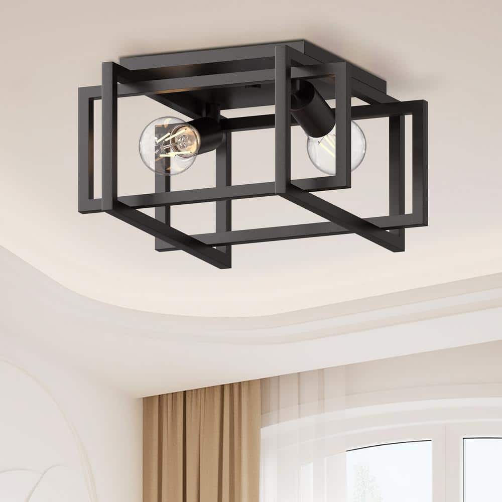 Decor Therapy 14-in Black/Chrome Modern/Contemporary Semi-flush Mount Light