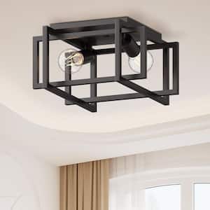 11.5 in. 2-Light Matte Black Square Frame Flush Mount Ceiling Light Fixture, Hallway Light Fixtures Ceiling