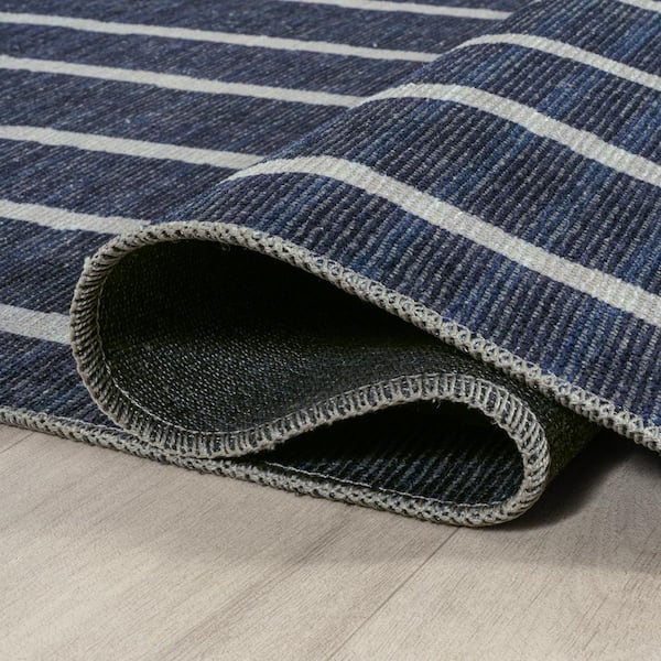 Jonathan Y Rand Distressed Ticking Stripe Machine-Washable Navy/Ivory 2 ft. x 8 ft. Area Rug