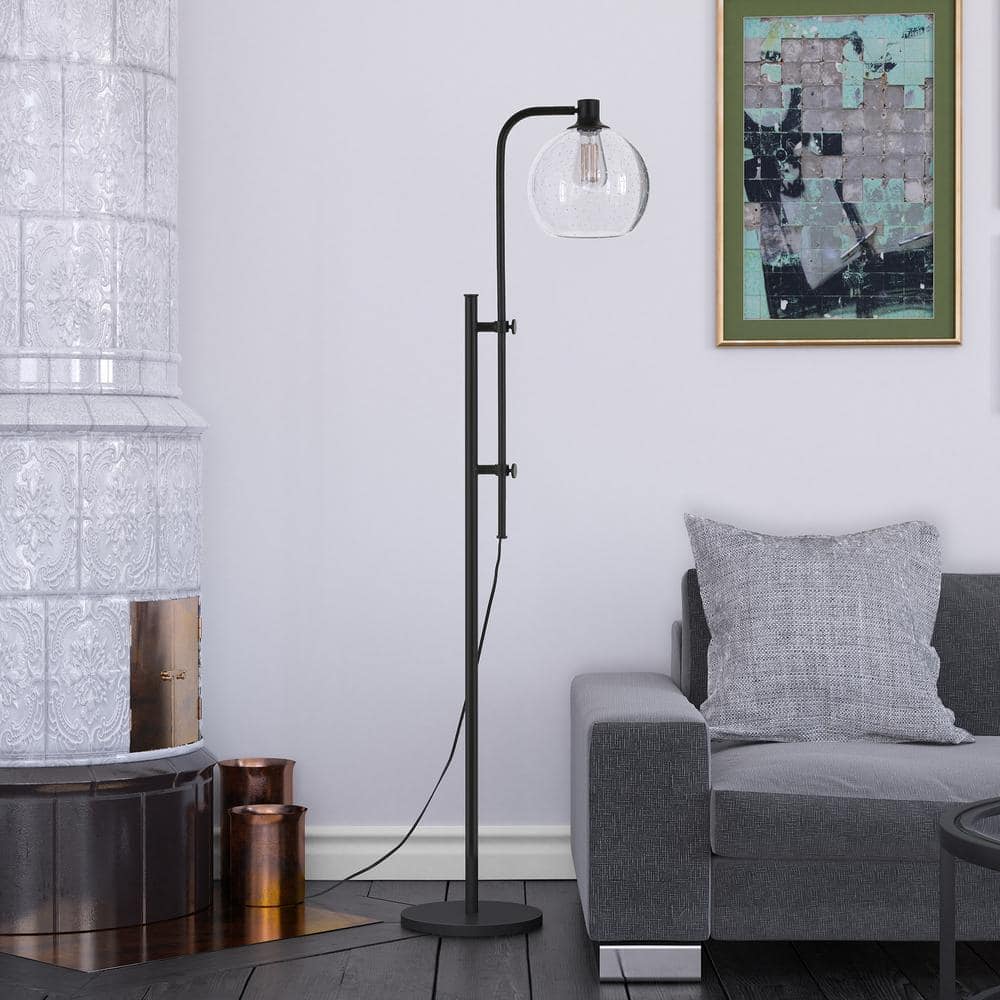 Adjustable Bronze Floor Lamp with Seeded Glass Shade