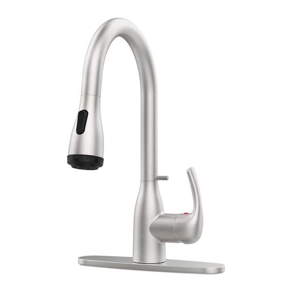 15.74 in. H Commercial Single Handle Pull Down Sprayer Kitchen Faucet w/360 Spout Swivel 4 Spraying Modes,Brushed Nickel