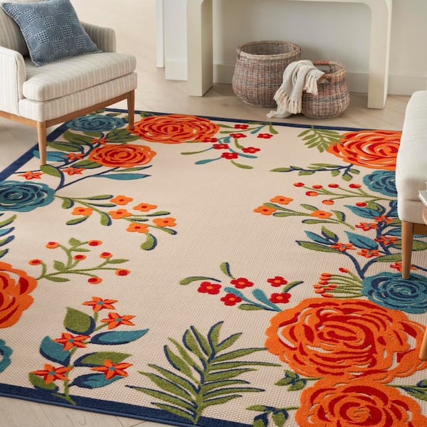 Aloha Multicolor 9 ft. x 12 ft. Botanical Contemporary Indoor/Outdoor Area Rug