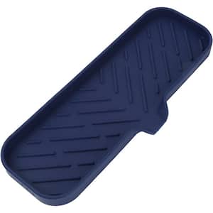 12 in. Silicone Bathroom Soap Dishes with Drain and Kitchen Sink Organizer, Sponge Holder, Dish Soap Tray in Navy Blue