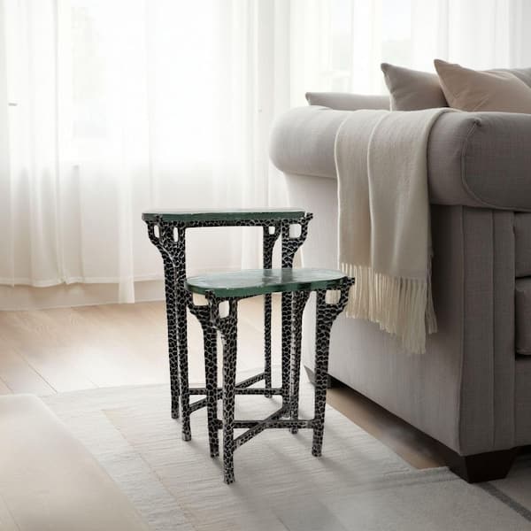 Ignis 19 in.  Hammered Nickel Frame with Recycled Glass Top Table Set