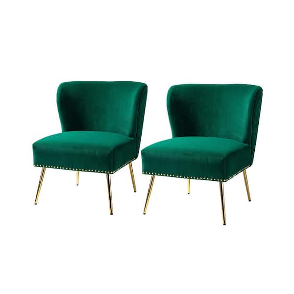 JAYDEN CREATION Basilio Green Accent Chair with Nailhead Trim (Set of 2)