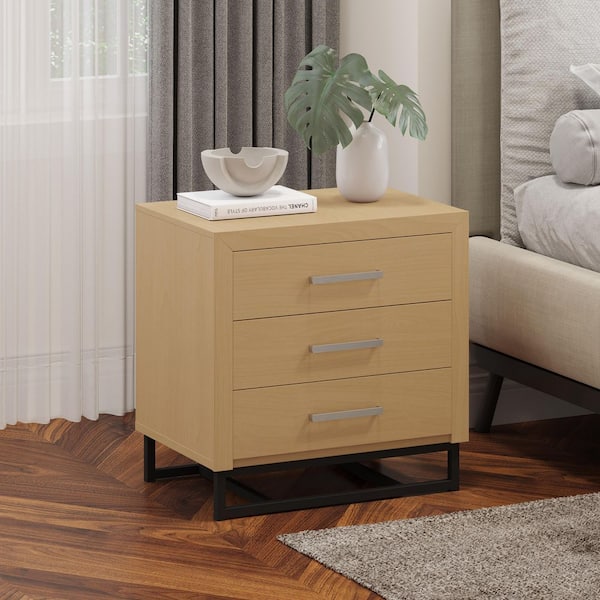 Noble House Cayuga 3-Drawer Natural Nightstand