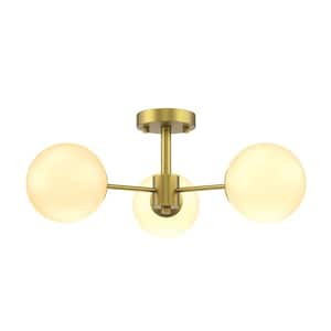 Raleigh 21 in. 3-Light Gold Modern Minimalist Dimmable Semi- Flush Mount