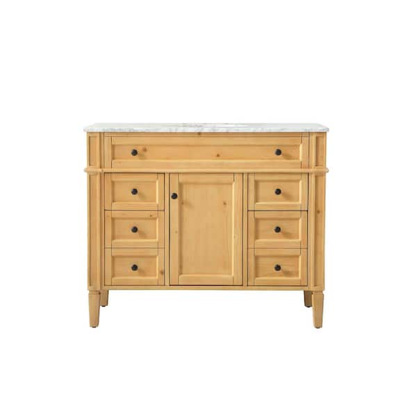 Unbranded Simply Living 42 in. W x 21.5 in. D x 35 in. H Bath Vanity in Natural Wood with Carrara White Marble Top
