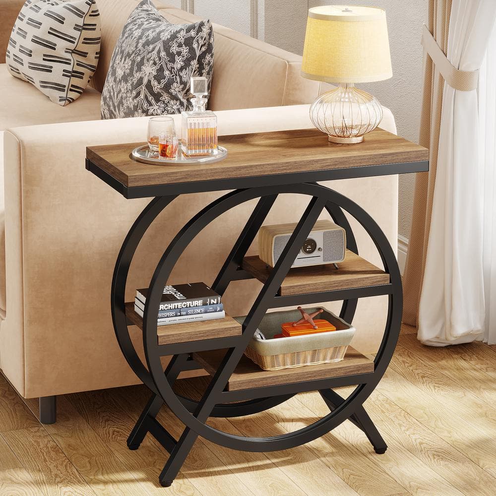 BYBLIGHT 25.59 in. Oak Rectangle Engineered Wood End Table, 3-Tier