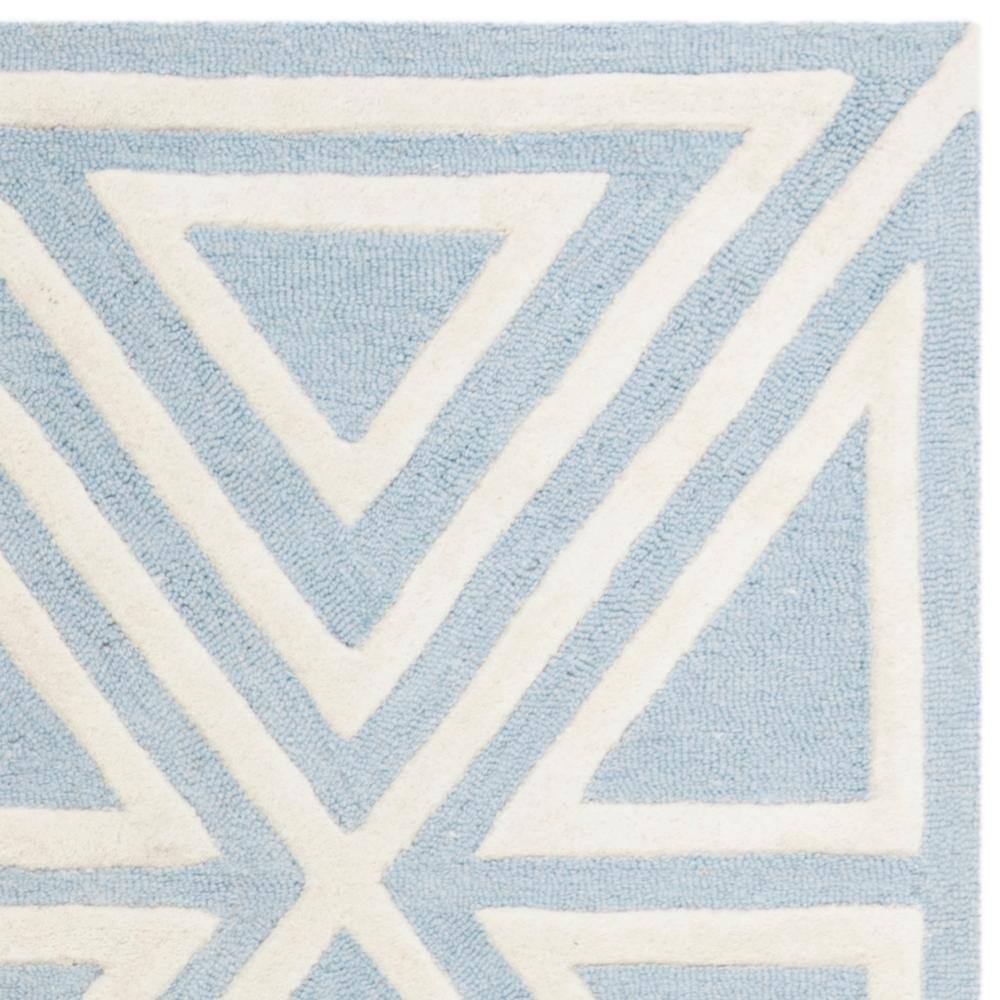 Blue and Ivory Geometric Wool Kids Rug, 5' x 7'