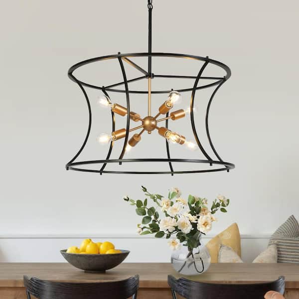 Modern Traditional 29.5 in. 8-Lights Black Chandelier, Cage Pendant Lights for Kitchen Island, Sputnik Gold Chandelier