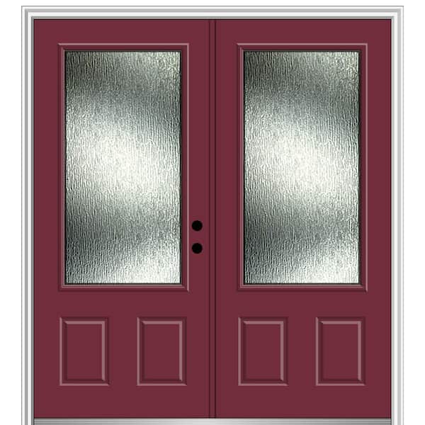MMI Door Rain Glass 72 in. x 80 in. Left-Hand Inswing 3/4 Lite 2-Panel Painted Burgundy Prehung Front Door on 6-9/16 in. Frame