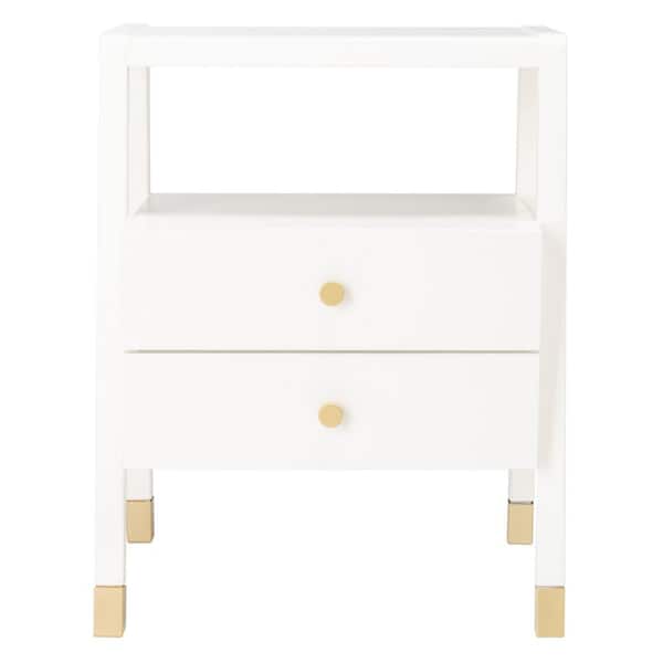 SAFAVIEH Cove 19 in. White/Gold Rectangle Wood Storage End Table