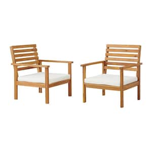 Orwell Outdoor Acacia Wood Chairs with Cushions (Set of 2), Natural (25in W x 29in D x 29in H)