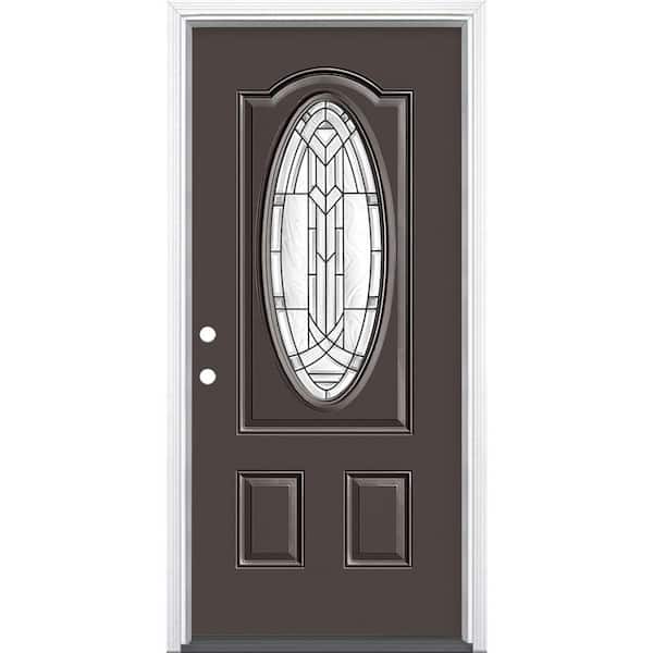Masonite 36 in. x 80 in. Chatham 3/4 Oval-Lite Right-Hand Inswing Painted Steel Prehung Front Door with Brickmold, Vinyl Frame