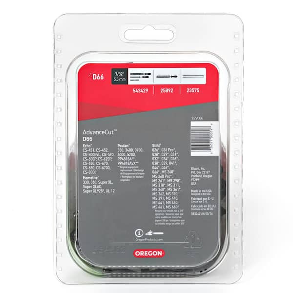 D66 Chainsaw Chain for 18 in. Bar Fits Echo, Craftsman, Homelite, McCulloch, Poulan, Stihl, Skil and more
