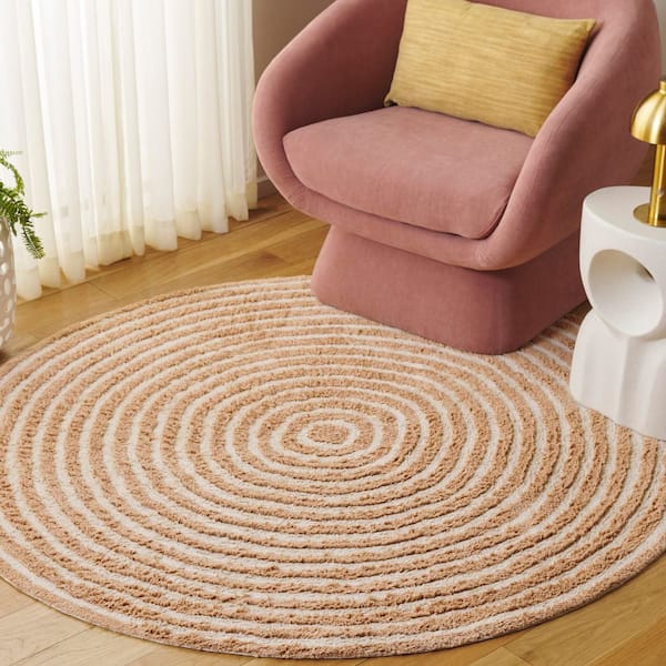 Easy Care 3 ft. x 3 ft. Orange/Ivory Machine Washable High-Low Swirl Solid Round Area Rug