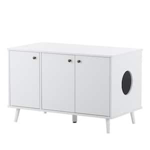 39 in. W x 21.6 in. D x 24.4 in. H White Wood Linen Cabinet with 3 Doors and Hidden Plug