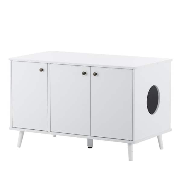 Unbranded 39 in. W x 21.6 in. D x 24.4 in. H White Wood Linen Cabinet with 3 Doors and Hidden Plug