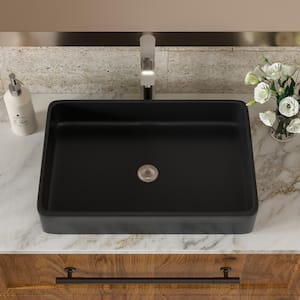 24 in. L x 16 in. W x 5 in. D Black Ceramic Rectangular Bathroom Vessel Sink
