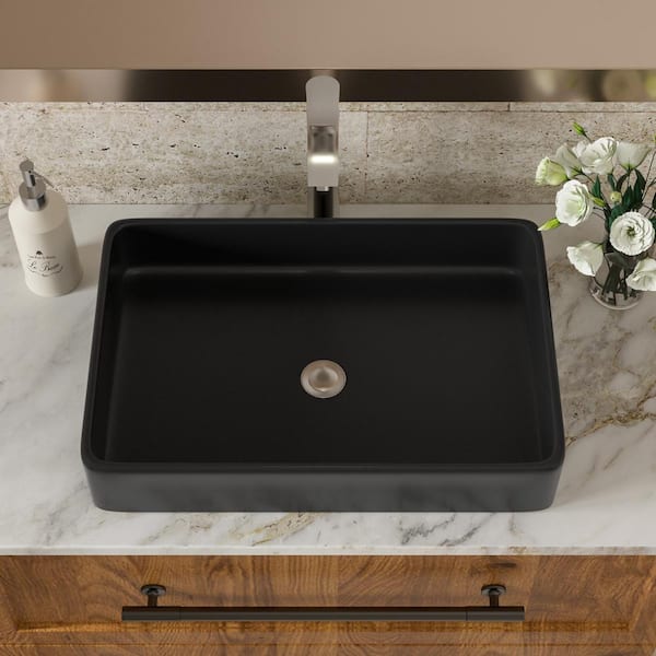 Unbranded 24 in. L x 16 in. W x 5 in. D Black Ceramic Rectangular Bathroom Vessel Sink