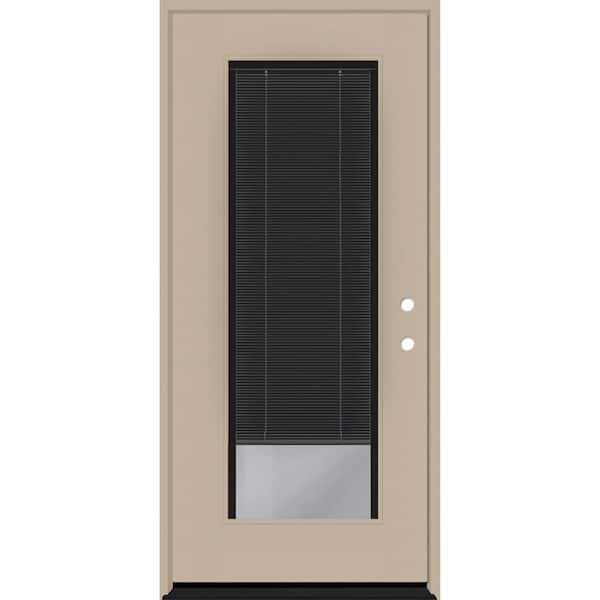 Steves & Sons Legacy 36 in. x 80 in. Full Lite Clear Glass Noir Miniblind LHIS Sandstone Fiberglass Prehung Door w/6-9/16 in. Jamb